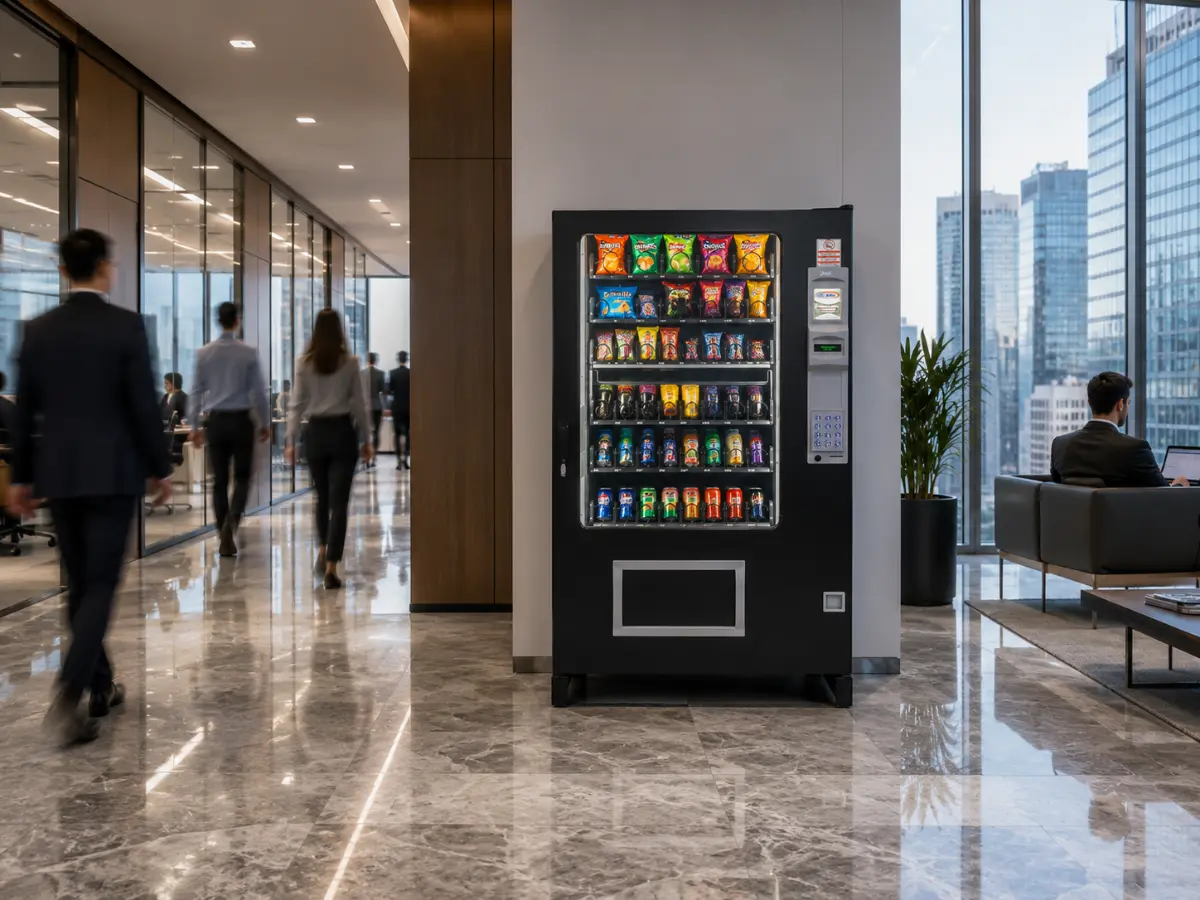 Máquina expendedora combo en el lobby de un corporativo